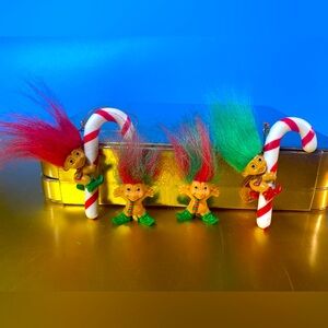 RUSS BERRIE VINTAGE CHRISTMAS ELF TROLLS & CANDY CANE ELF TROLL ORNAMENTS BUNDLE